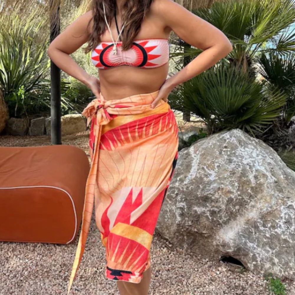 Never Fully Dressed Orange and Red Sunburst Midi Sarong Skirt